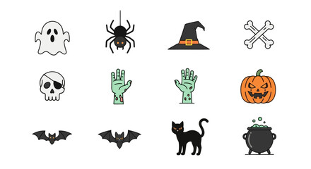 Fototapeta premium Halloween Scary Monster and Magic Icon Vector Set