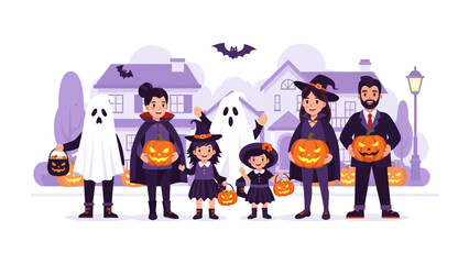 Spooky Street Celebration: A festive Halloween scene unfolds with costumed figures, illuminated pumpkins, and a sense of eerie delight in the air, perfect for capturing the essence of the season.