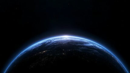 Earth viewed from space, showing the planet's curvature and illuminated city lights at night