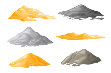 Piles of sand, gravel, cement, Building material heaps. Perfect for building site concepts. Vector illustration isolated on white background