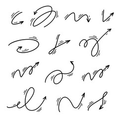 Bounce, quirky squiggly arrow lines with spiral and twist designs. Playful jump hand drawn elements. Includes ball motion paths for sports. Vector illustration isolated