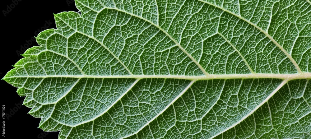 Poster intricate macro view of a leaf with captivating vein patterns and lush green color details