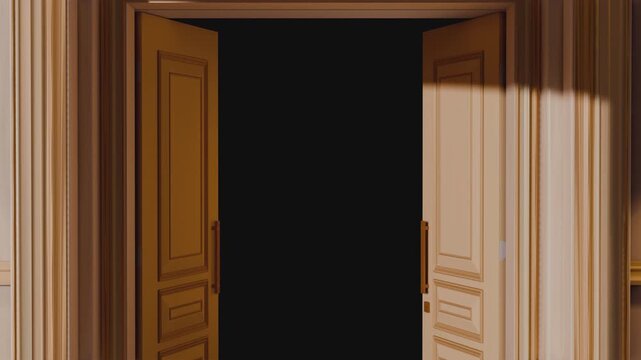 Luxury Double Doors Opening 3d Render Animation, with Alpha Channel, Green Screen, and Luma matte included.