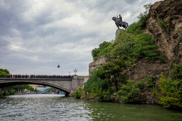 The historic center of Tbilisi overlooks the cliff on which stands a monument to Vakhtang Gorgasali, the founder of Georgia.