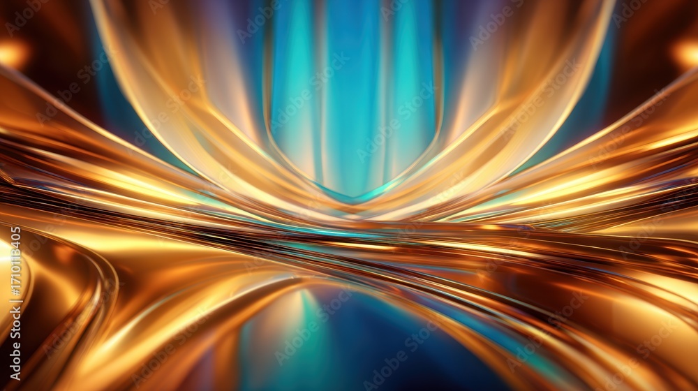 Poster abstract flowing patterns of gold and blue hues creating a vibrant visual experience