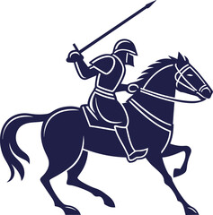 Illustration of a knight riding a horse with a sword for medieval or fantasy themes