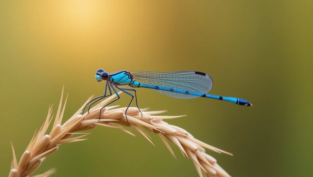 blue dragonfly on a leaf