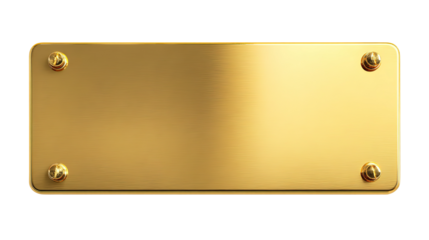 golden shiny blank metal nameplate isolated on transparent white background,