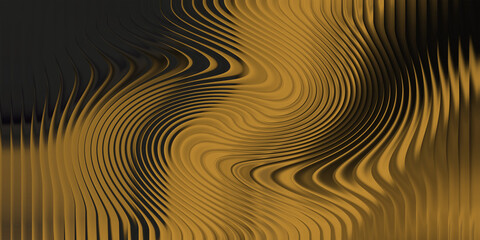 Dark abstract background with golden wavy texture and swirling patterns