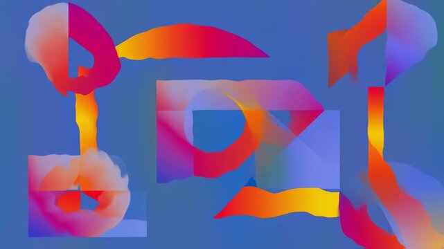 Abstract composition of vibrant, overlapping shapes in a cool blue background