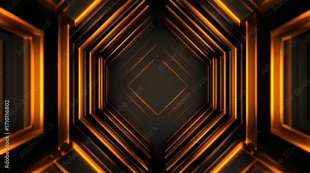 Aufkleber abstract geometric tunnel with glowing orange lines, creating a sense of depth and dimension