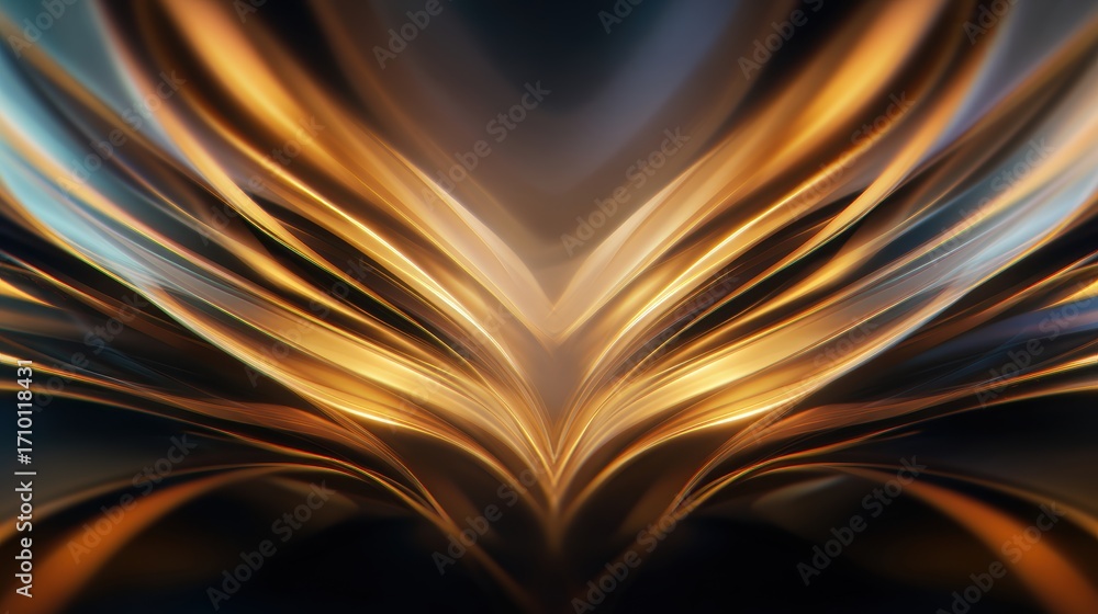 Poster abstract golden waves blend seamlessly, creating a mesmerizing visual effect in a dark background