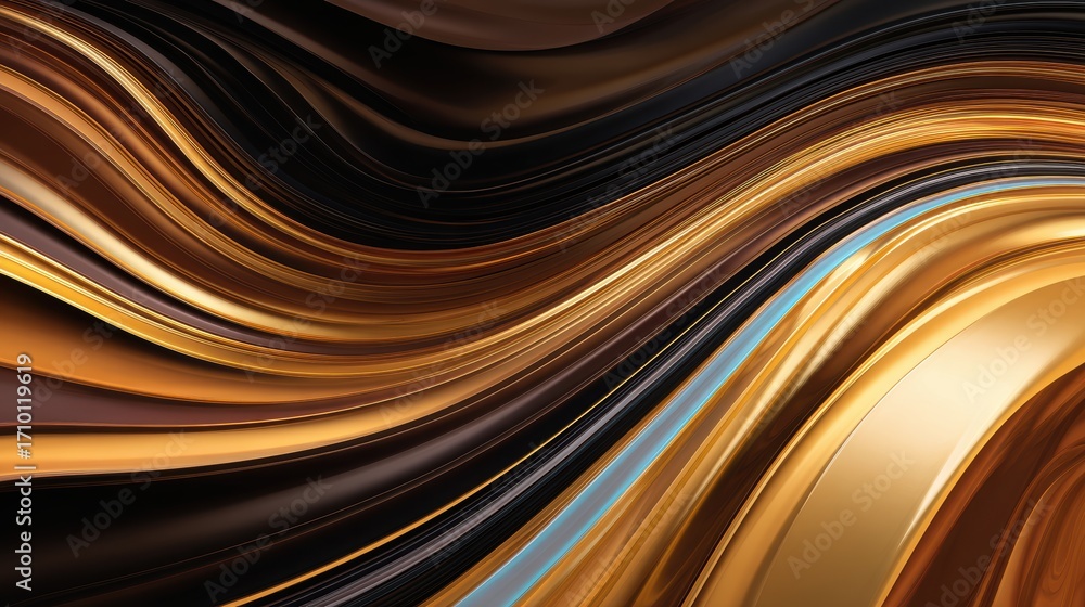 Poster abstract wavy patterns in rich brown and gold tones creating a dynamic visual effect