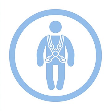 Light-blue pictogram of a person wearing a safety harness