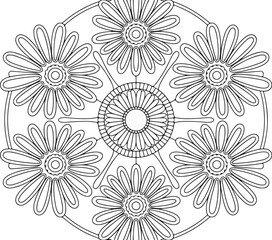 Symmetrical Daisy Mandala Artwork – Mindful Coloring Design