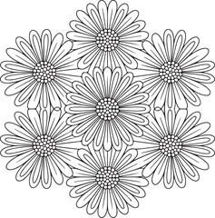 Round Floral Mandala with Daisy Patterns – Printable Coloring Page