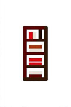 Simple, stylized, dark-brown,  four-shelf bookcase icon
