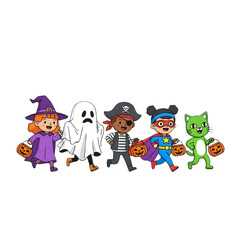 Naklejka premium Halloween Kids in Costumes – Witch, Ghost, Pirate, Cat, Superhero, Trick-or-Treat