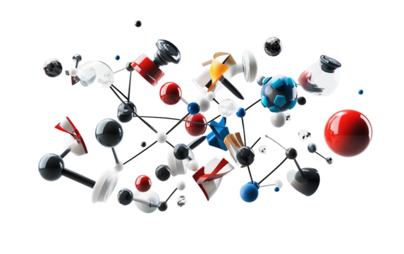 Realistic 3D physics formulas and symbols illustrating scientific concepts, education, and modern STEM learning visualization isolated on transparent background PNG