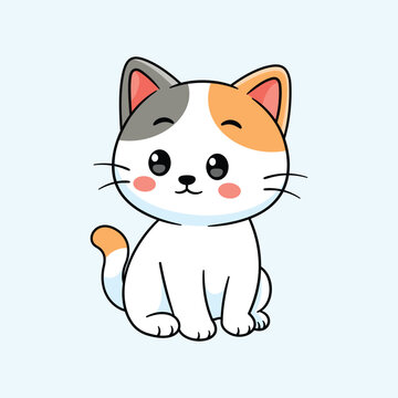 Cute Calico Cat Cartoon Illustration