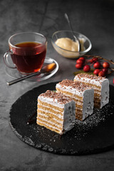 Delicious Honey Cake Slices with Tea