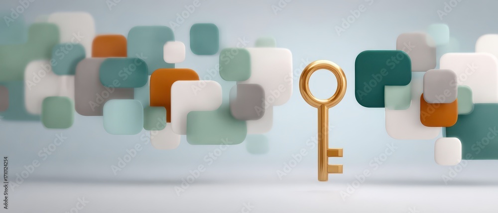 Poster key unlocking digital password vault in modern office environment focus on password management and s