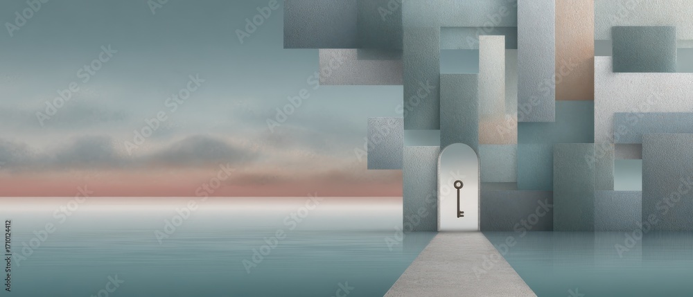 Poster unlocking digital security key management concept virtual password vault abstract environment futuri