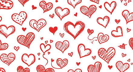 Hand drawn red hearts seamless pattern romantic valentine s day design background texture