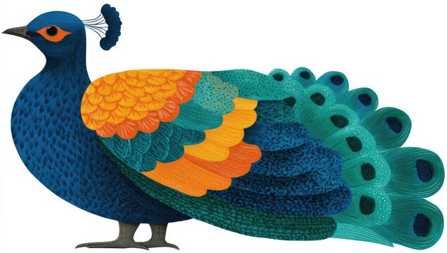 Detailed illustration of a peacock.  Colorful plumage