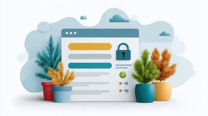 Secure login page design featuring password management with lock icon in a modern digital workspace environment