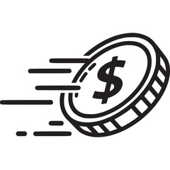 Fast money coin icon, finance and banking vector illustration, digital currency symbol, business payment concept, isolated on white background