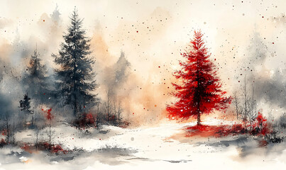 Tree art in watercolor with translucent layers