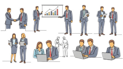 Businessman and Businesswoman Vector Line Art Office Workspace Illustration AI EPS PNG