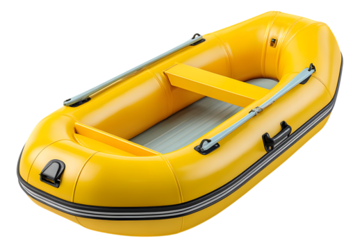 Yellow inflatable raft with handles isolated on transparent background