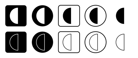 Icon set of semicircle symbol. Filled, outline, black and white icons set, flat style.  Illustration on transparent background