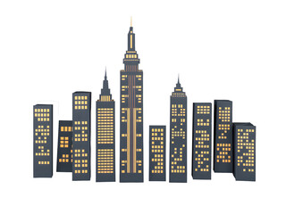 Urban skyline vector illustration featuring a modern cityscape with skyscrapers and buildings against a night sky, perfect for business and architectural design