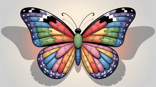 Colorful butterfly illustration made of puzzle pieces symbolizing autism awareness diversity unity and inclusion support - Powered by Adobe
