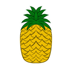 Illustration of a pineapple with a yellow body and green leaves, isolated on a white background.