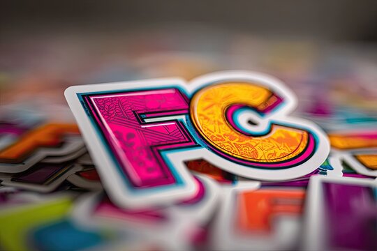 Colorful sticker with initials FC