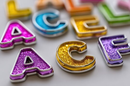 Close-up of colorful, glittery letters