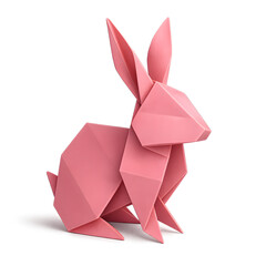 Ultra Realistic Origami Rabbit Made From Pink Paper On Transparent Background