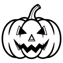 Spooky Halloween Pumpkin Carving Illustration with Black Outline.