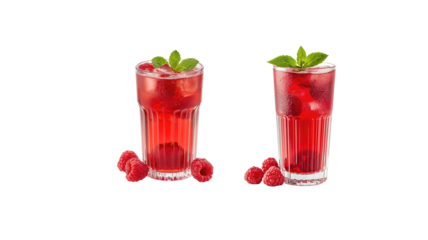 Red drink with raspberry and mint on transparent background png