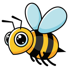 Cartoon bee flying with wings and stripes on body.