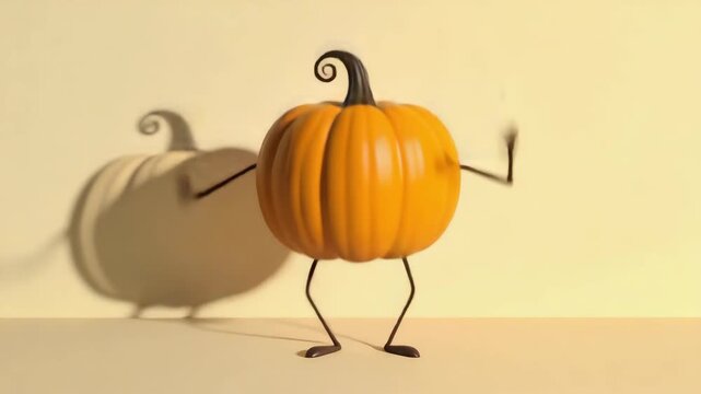 Funny pumpkin cartoon shadow with arms and legs 