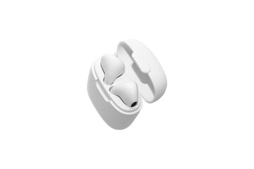 White wireless headphones isolated on white background, copy space