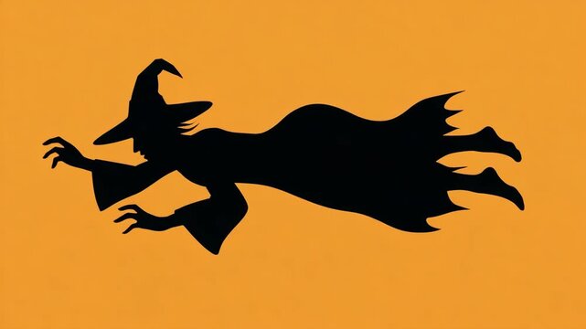 Spooky witch shadow with a pointed hat, flat Halloween vector 