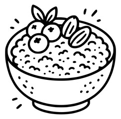 Oatmeal in a bowl with pieces of fruit, blueberries and nuts