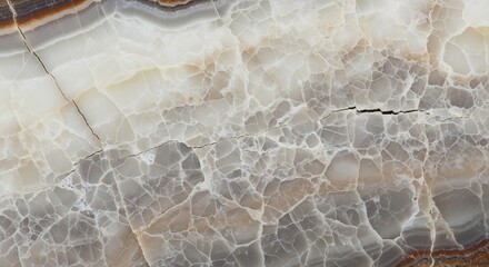 Obraz premium Luxurious polished stone slab with a detailed texture of grey and beige marble. This natural onyx background with intricate veining, perfect for high-end interior design, wallpaper, abstract wall art