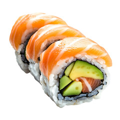 Delicious Salmon Sushi with Avocado on White Background for Food Lovers